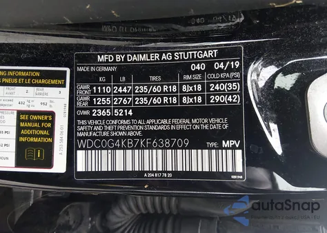 2019 Mercedes-Benz Glc 300 4Matic from USA, damaged, VIN WDC0G4KB7KF638709